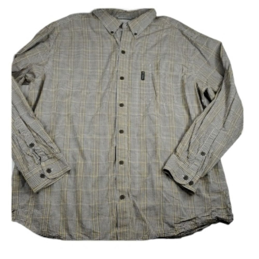 XXL COLUMBIA check long sleeve button down brown yellow checked plaid SHIRT 2XL